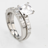 Set Ring Made of Stainless Steel and Cubic Zirconia